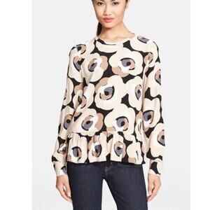 Kate Spade Deco Rose Crepe Long Sleeve Peplum Blouse Top Floral Size 8